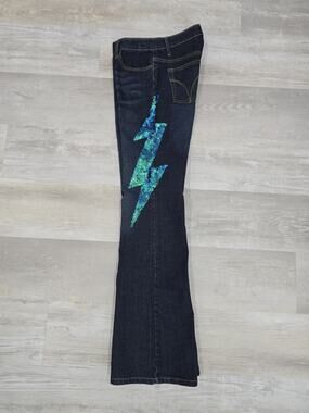 Vintage Y2K XFN Classic Jeans Flared Sequin Lightning Bolt Dark Wash Women's L